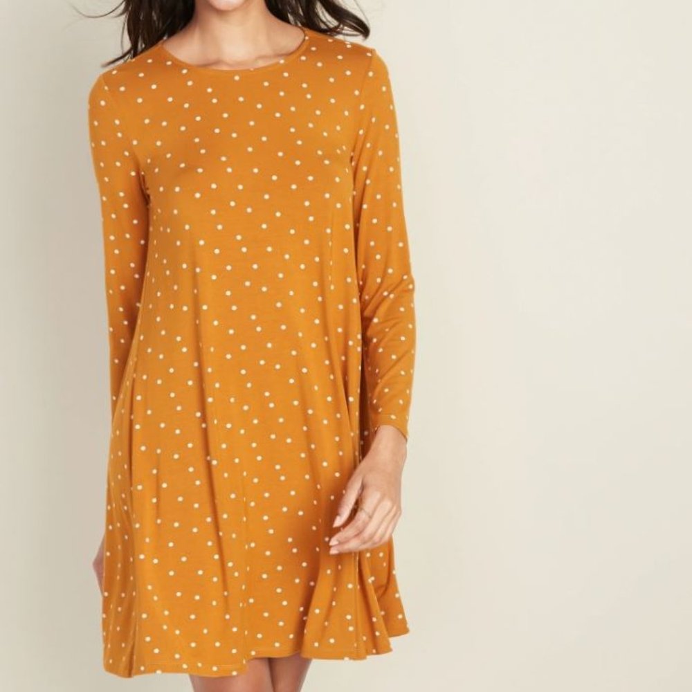 Long-Sleeve Jersey-Knit Swing Dress for Women